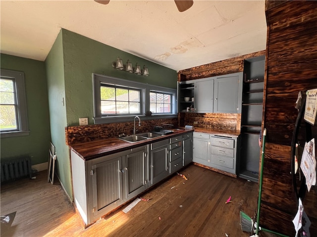 kitchen featuring gray cabinets, plenty of natural light, sink, and radiator heating unit