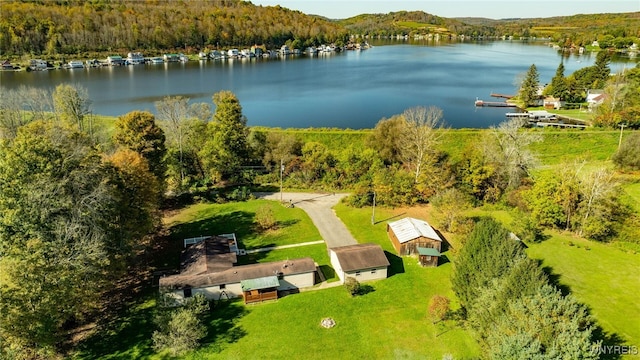 aerial view with a water view