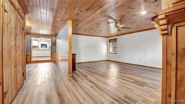 interior space with light hardwood / wood-style floors, wood ceiling, and a wealth of natural light