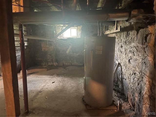 basement featuring electric water heater