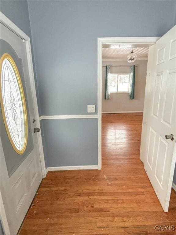 foyer entrance with light hardwood / wood-style floors