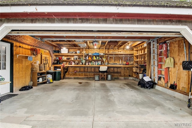 garage featuring a workshop area