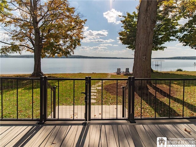 deck with a water view