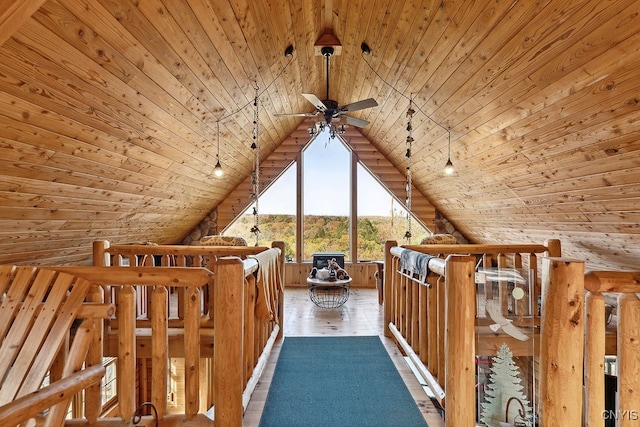 interior space with wooden ceiling and wood-type flooring