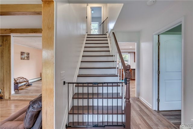 staircase featuring hardwood / wood-style floors