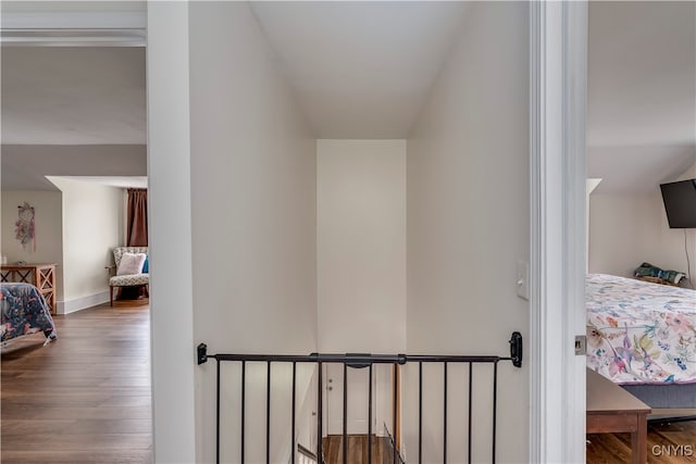 stairway featuring wood-type flooring