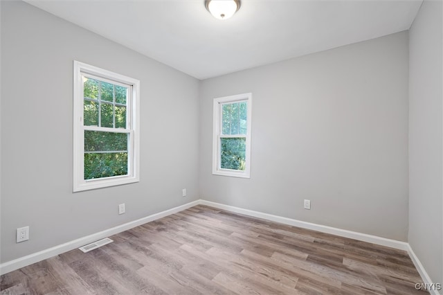 unfurnished room with light hardwood / wood-style flooring and a healthy amount of sunlight