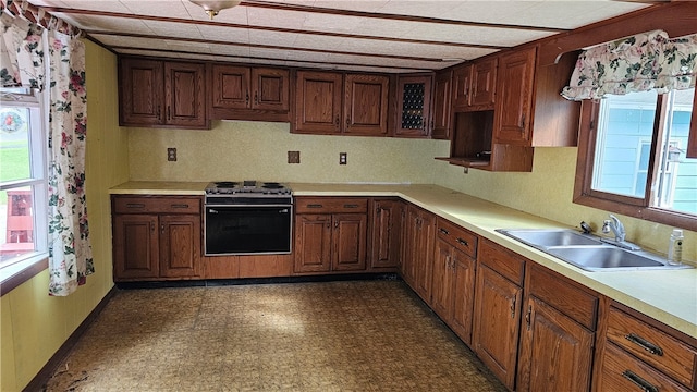 kitchen with stove, sink, and a wealth of natural light