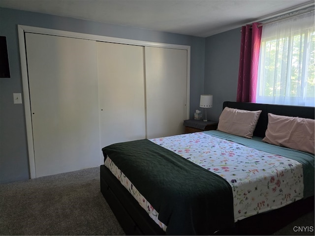 carpeted bedroom featuring a closet