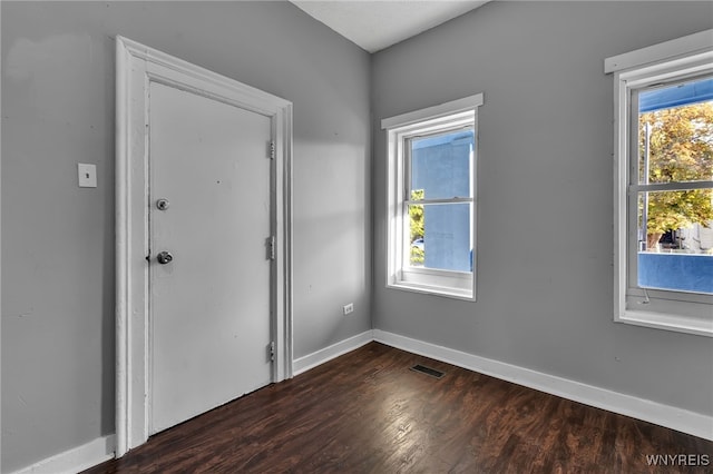 interior space with dark hardwood / wood-style floors