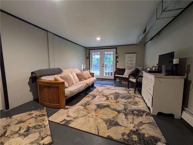 53 Orchard Pl, Bradford City, PA 16701 - living room with french doors, recessed lighting, and finished concrete floors