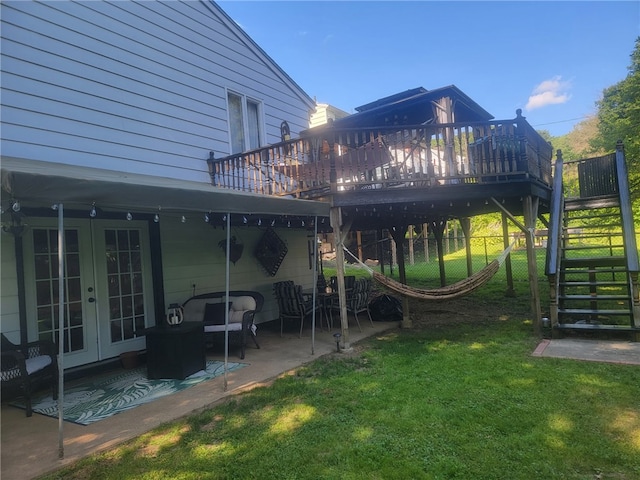 53 Orchard Pl, Bradford City, PA 16701 - view of yard featuring french doors, stairway, a patio area, and a deck