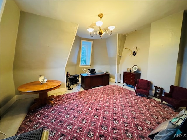 sitting room with an inviting chandelier