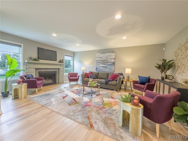 living room with light hardwood / wood-style flooring