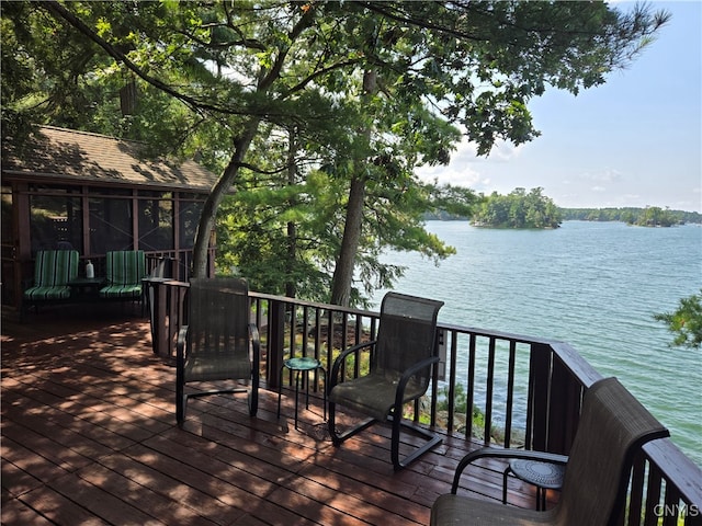 deck with a water view