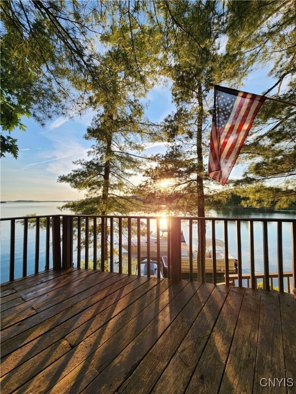 deck at dusk with a water view