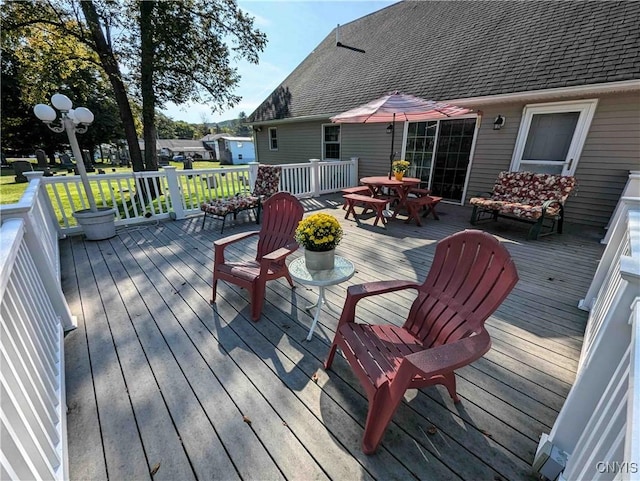 644 Main St, Independence, NY 14897 - wooden terrace featuring outdoor dining area