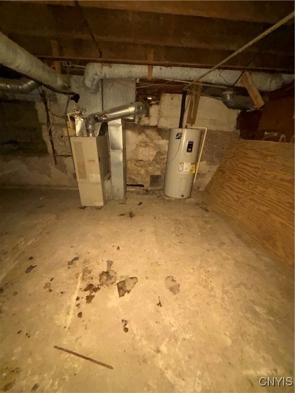 basement with electric water heater