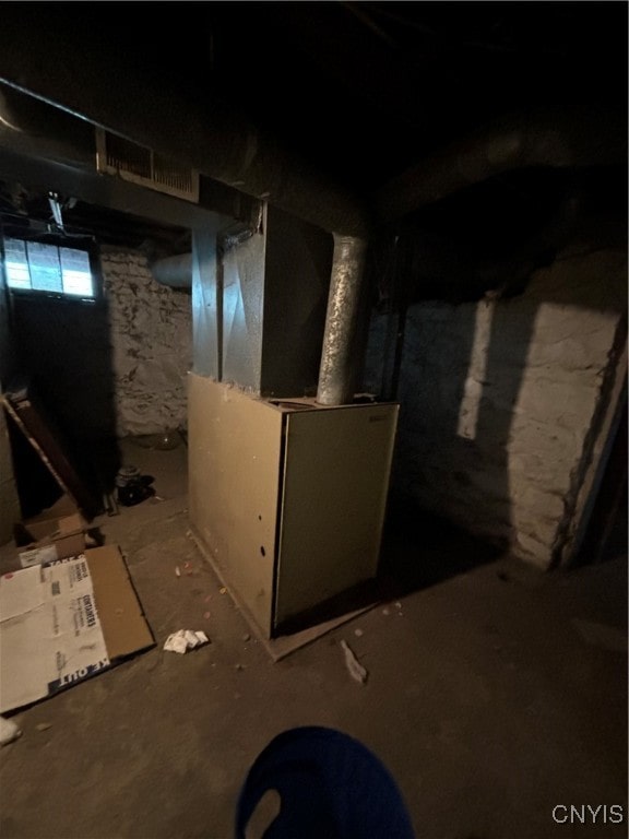 basement with heating unit