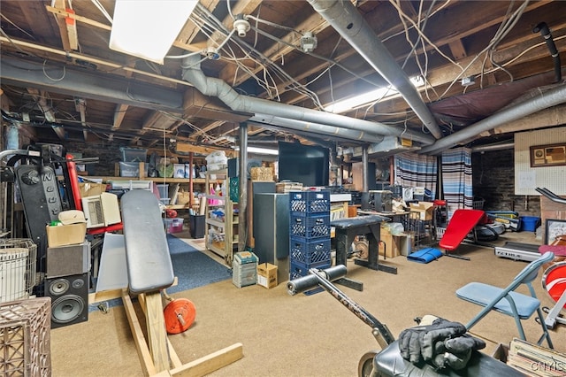 basement with carpet flooring