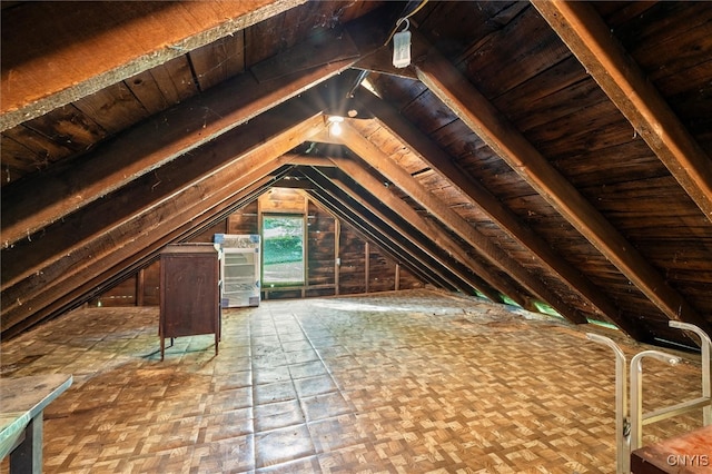 view of unfinished attic