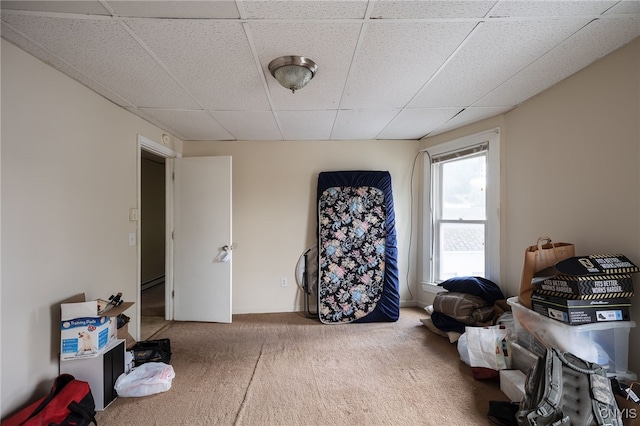 miscellaneous room featuring a drop ceiling and carpet