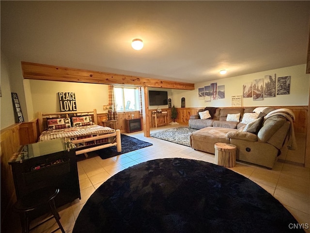 living room with light tile patterned floors