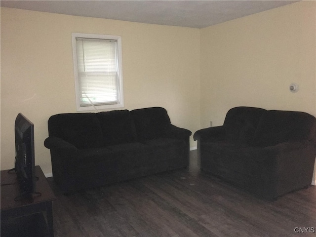 living room with dark hardwood / wood-style flooring