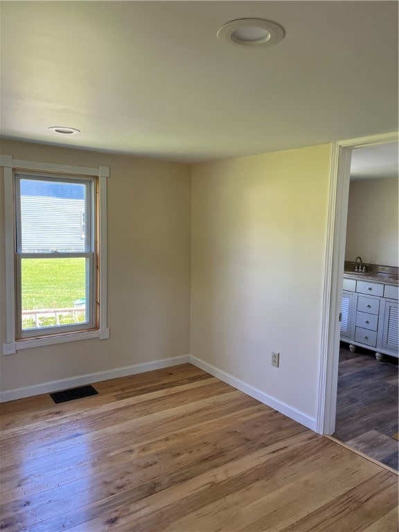 empty room featuring sink and hardwood / wood-style floors