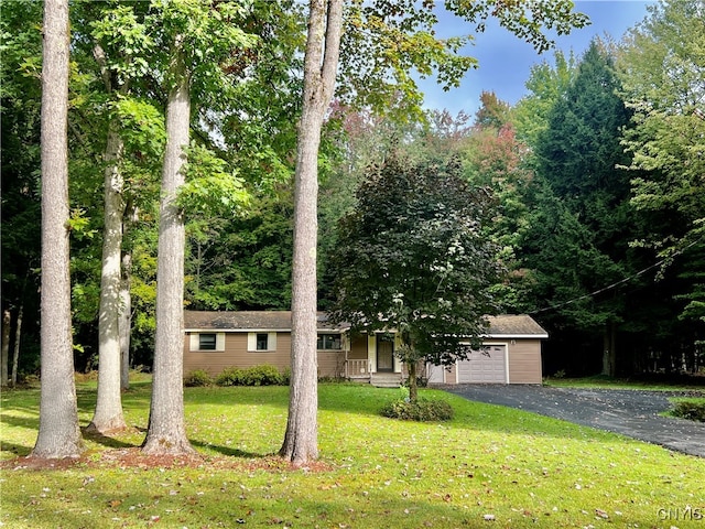 view of front facade featuring a front yard and a garage