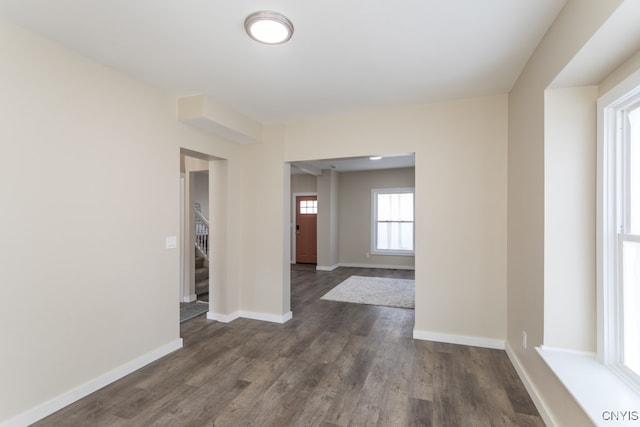 interior space with dark hardwood / wood-style floors