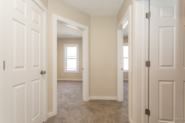 corridor featuring light carpet