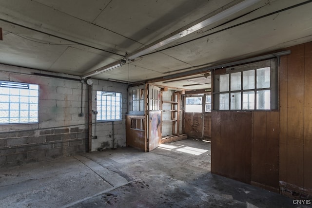 interior space with wood walls