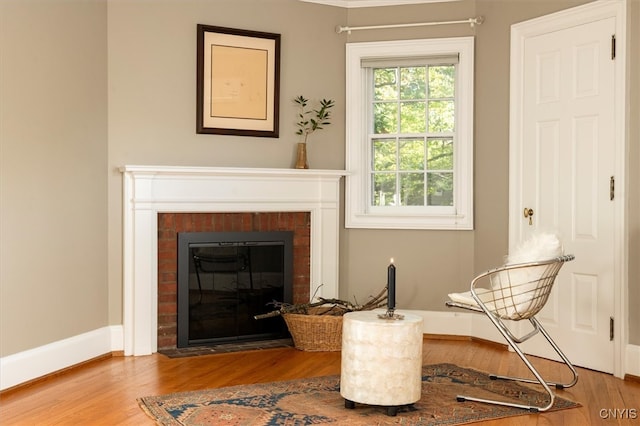 sitting room featuring hardwood / wood-style flooring and a fireplace