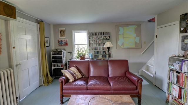 living room with radiator