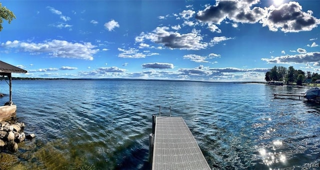 view of dock with a water view
