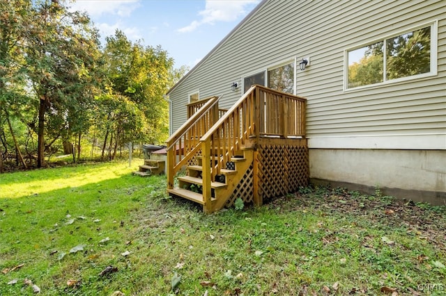 view of yard with a wooden deck