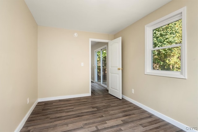 unfurnished room featuring dark hardwood / wood-style flooring and a healthy amount of sunlight