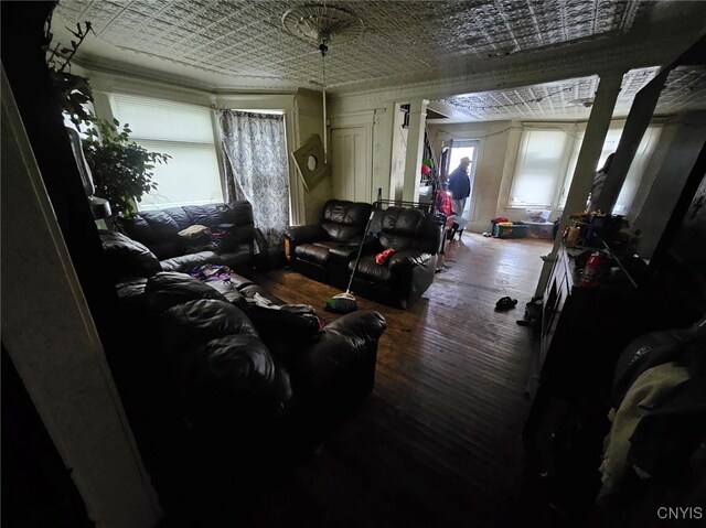 living room with hardwood / wood-style floors