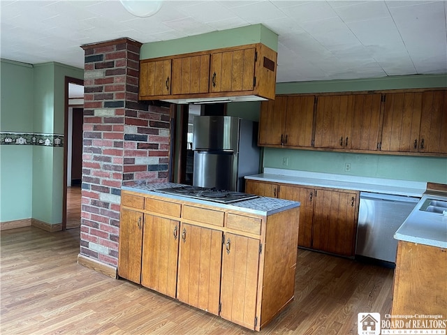 kitchen featuring light wood-type flooring and appliances with stainless steel finishes