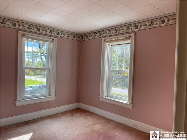 carpeted spare room featuring plenty of natural light