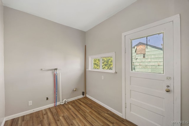 laundry room with wood-type flooring and hookup for a gas dryer