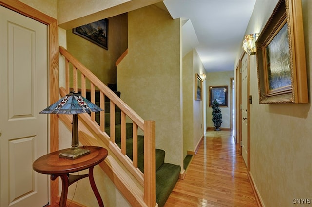 staircase featuring hardwood / wood-style floors