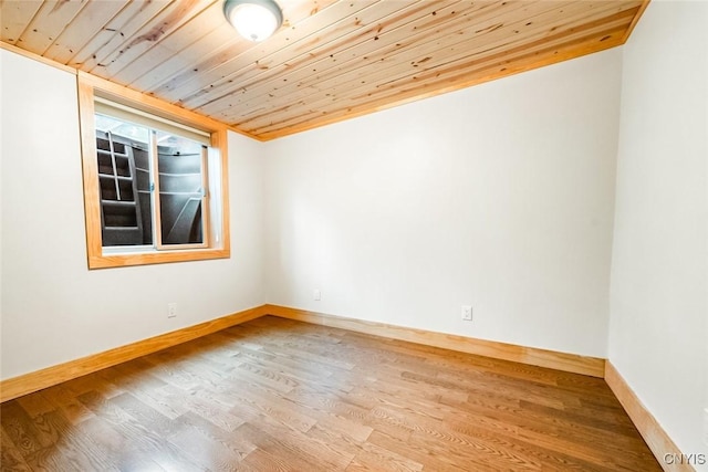 unfurnished room featuring hardwood / wood-style flooring and wood ceiling