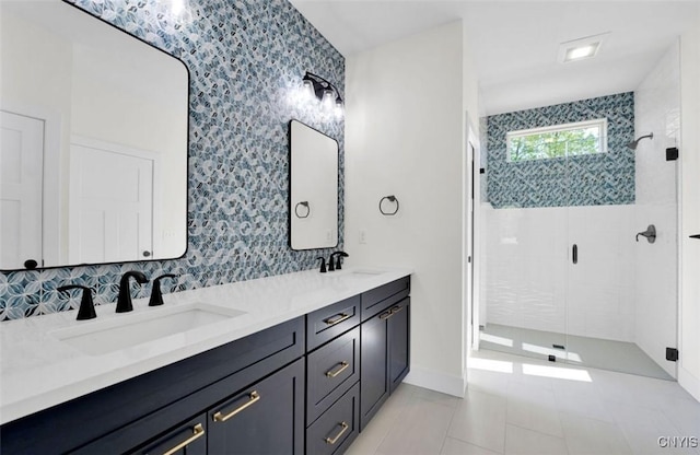 LOT64 Chillingham Way, Lysander, NY 13027 - full bathroom with double vanity, a stall shower, and tile patterned floors