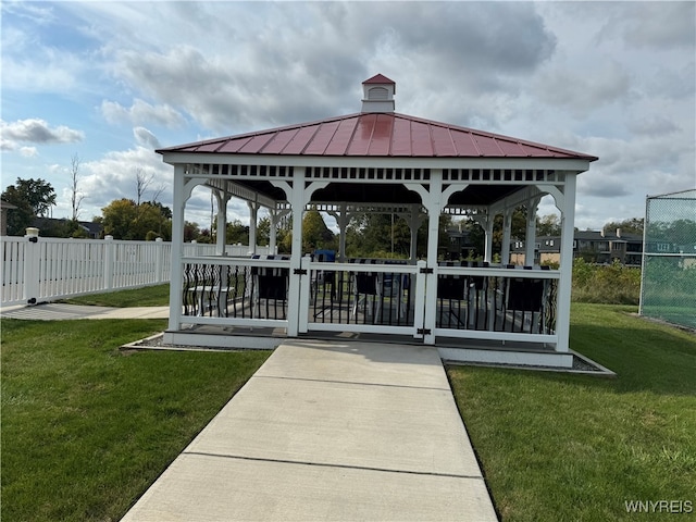 view of community with a gazebo and a lawn