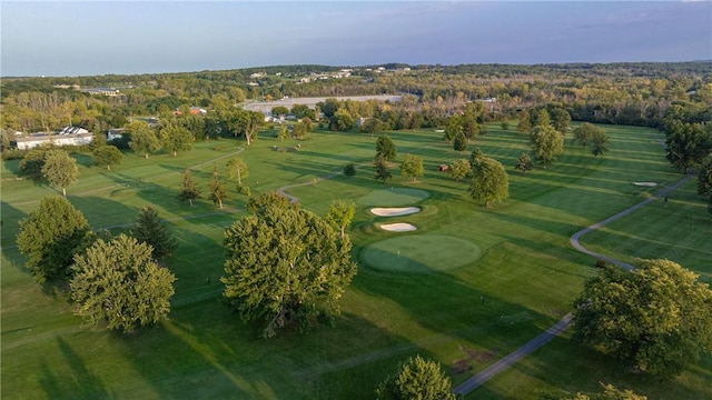 aerial view featuring a wooded view