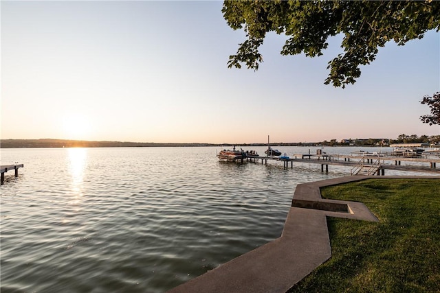 view of dock featuring a water view