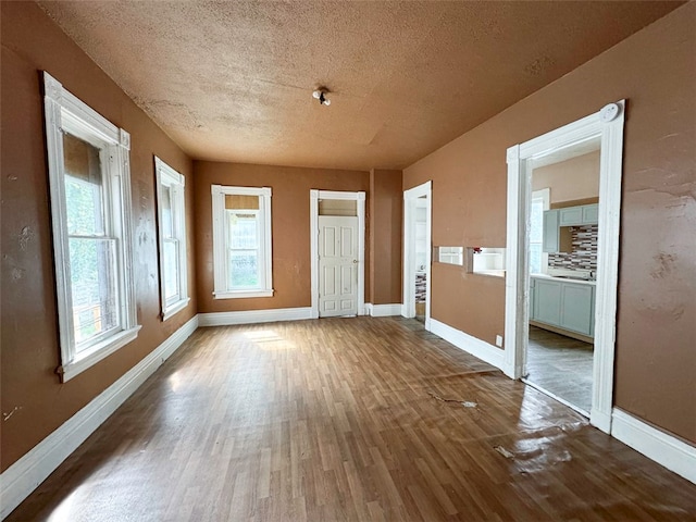 interior space with hardwood / wood-style flooring and a textured ceiling