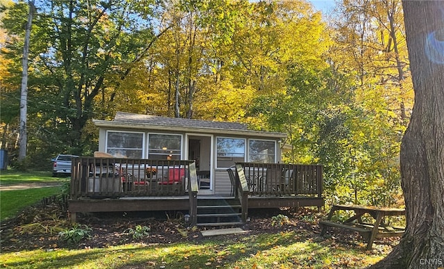 view of front of house with a deck